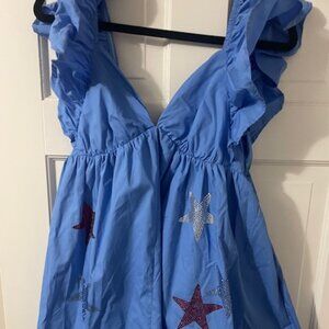 Blue Celebratory Stars Romper with a Bow tie in the back | Size M